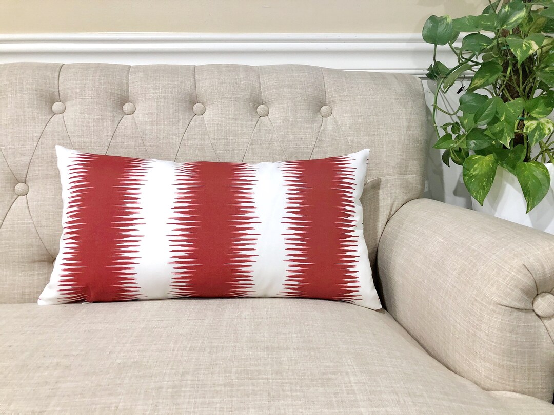Outdoor Farrow Red Lumbar Pillow Cover, Ikat Farrow and White Lumbar