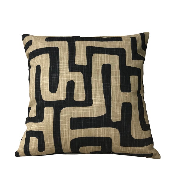 Black and Tan Pillow Cover Slub Canvas Gobi Pillowcase Geometric Print Pillow Cover Etsy UK