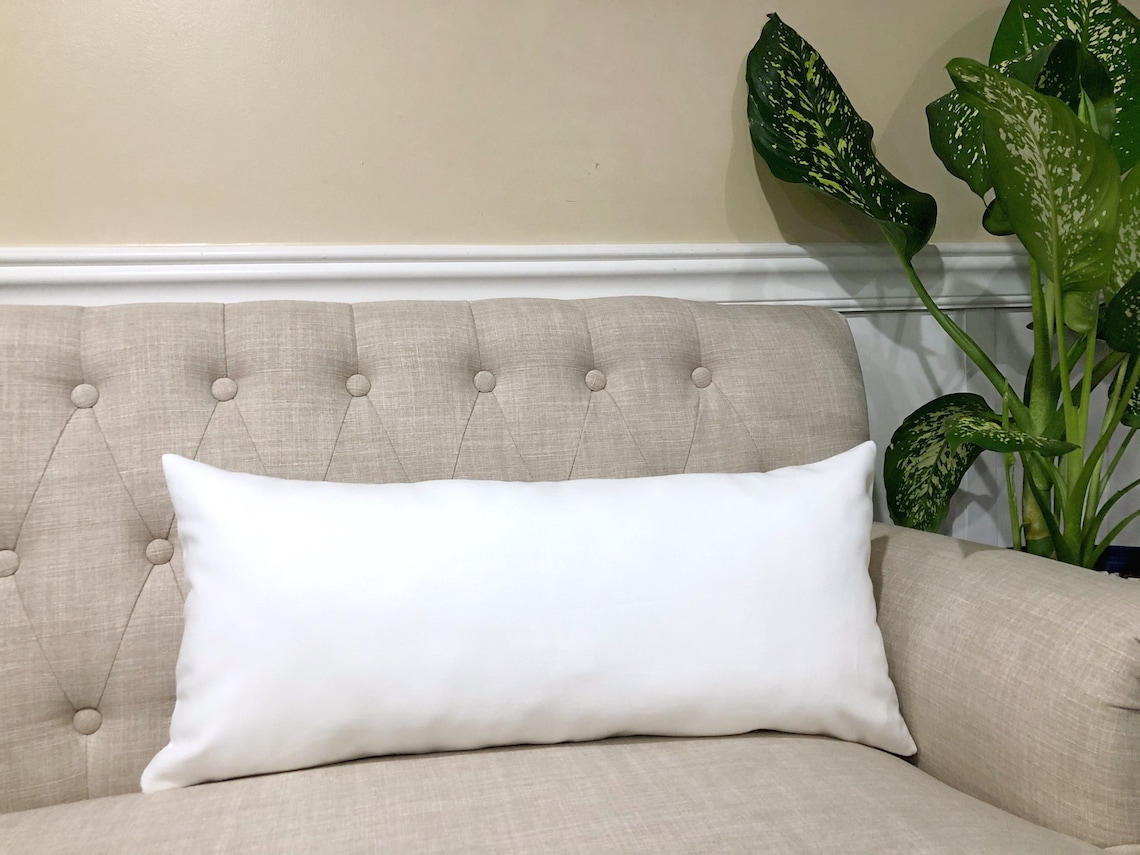 White Lumbar Pillow Cover Solid Color White Cotton and Linen Etsy