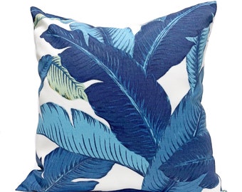 Outdoor Pillow cover Tommy Bahama Swaying Palms Indigo, Mint, Mustard, and off-white Pillowcase