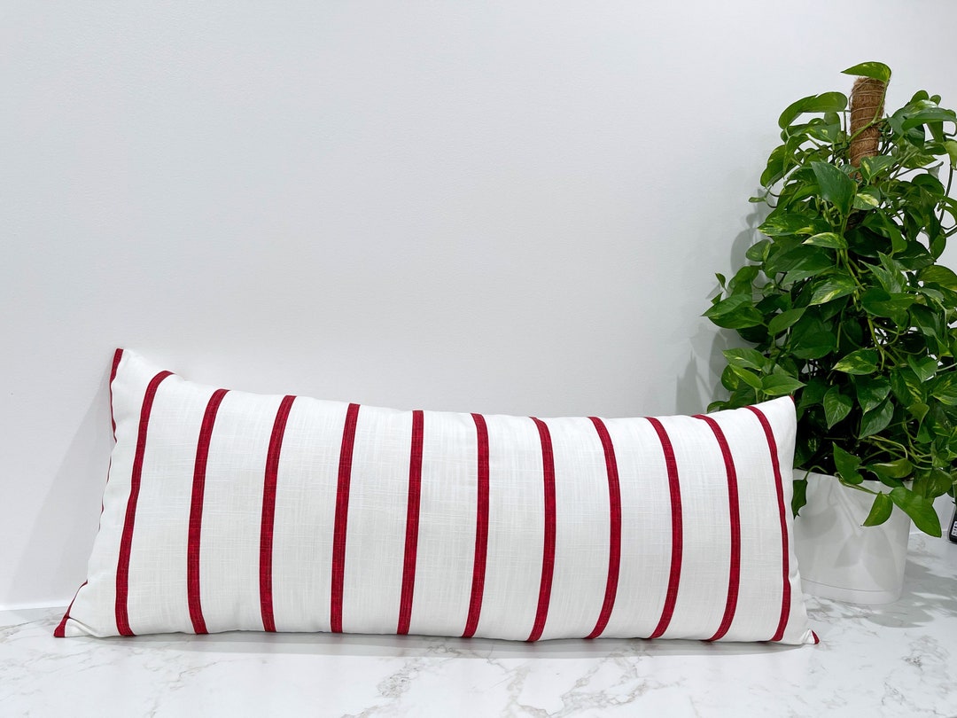 Red and White Striped Lumbar Pillow Cover, Red and White Zippered