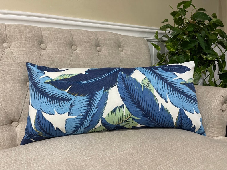 Outdoor Swaying Palms Indigo Lumbar Pillow Cover Rectangular Etsy