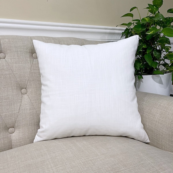 Solid White Slub Canvas Pillow Cover, Unprinted White Slub Cotton Canvas Square Pillow Case, Euro Sham, Solid Color, Pillow Cover Only