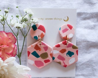 Terrazzo Earrings: Pink - Hexagon