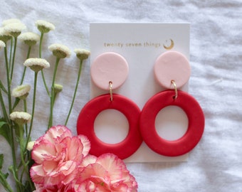 Colorblock Earrings: Pink/Red - New Moon
