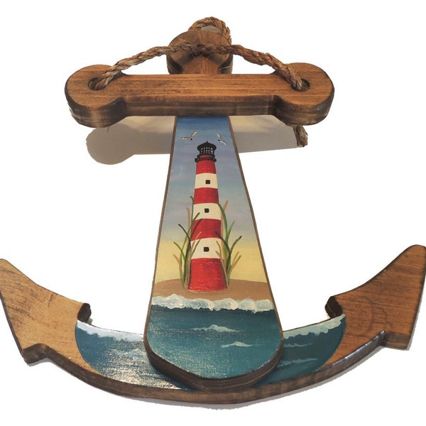 Handmade Wooden Anchor with Assateague Island Lighthouse  Made to Order