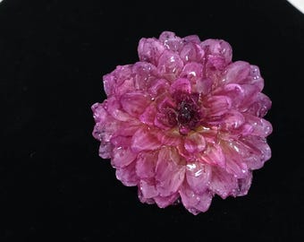 Broche de dalia rosa y amarilla auténtica