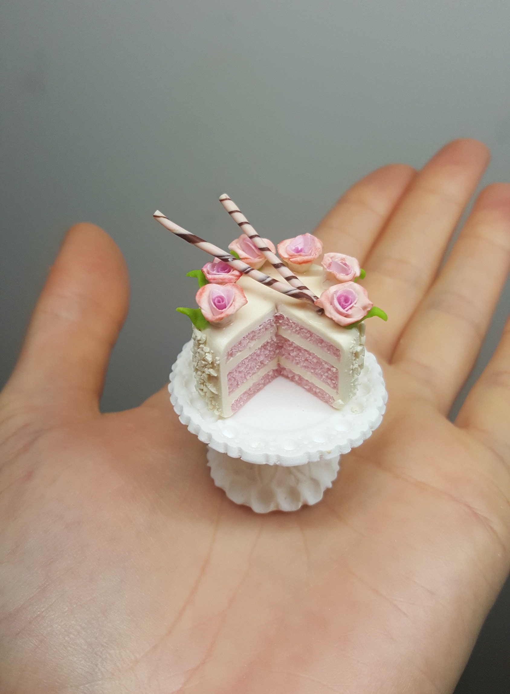 dollhouse miniature cake with cake stand handmade polymer Etsy