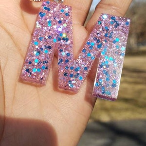 Pink custom/ initial Keychain/ resin letters/ personal letters/ initial charm/ keychain charms/ car accessory/ moon letters/ personalized