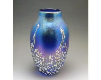 Iridescent blown glass bud vase by Elaine Hyde