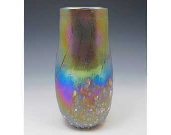 Handblown iridescent art glass vase by Elaine Hyde Studio