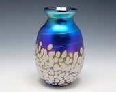 Hand-blown iridescent turquoise vase by Elaine Hyde