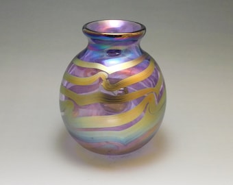 Iridescent blown glass bud vase by Elaine Hyde