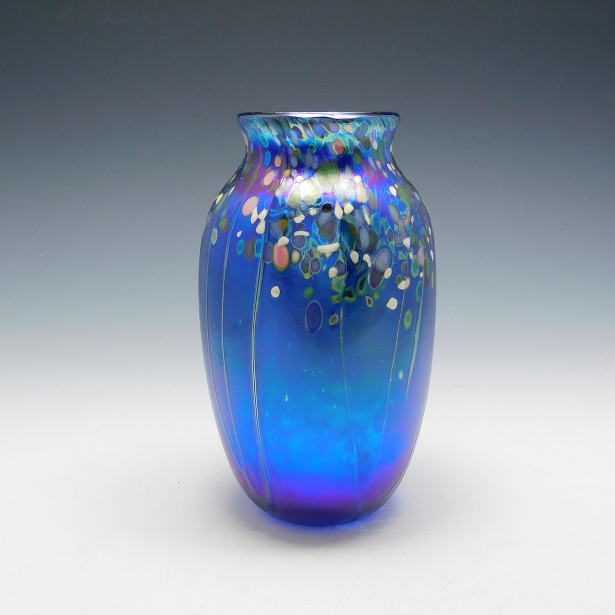 Vivid Iridescent Blown Glass Flower Vase by Elaine Hyde - Etsy
