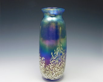 Handblown iridescent glass flower vase by Elaine Hyde