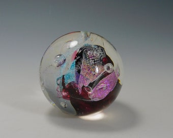 Handmade dichroic glass paperweight by Elaine Hyde