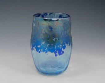 Handblown iridescent blue cocktail glass  by Elaine Hyde