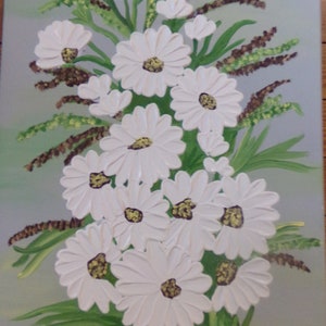 Acrylic Painting of Daisies, Palette Knife Painting, 3-D