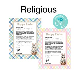 Carta del conejito de Pascua religiosa, carta de Pascua personalizada para niños para imprimir, feliz Pascua, nota de Pascua, descarga instantánea con Corjl
