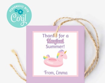 Summer Counselor Tag Editable, Printable Appreciation Tag, Thanks for a Magical Summer Unicorn tag for Counselors, Babysitters, Nannies