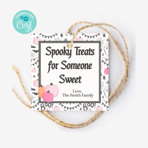 Halloween Treat Tag, Editable Halloween Tags, Halloween Class Gift, Printable Halloween Treat Bag Tags, Coquette Pumpkin Favor Tags
