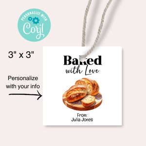 Etiqueta personalizada "Horneado con amor", etiquetas de alimentos personalizables para obsequios y delicias caseras, etiquetas para alimentos y productos horneados, pan hecho con amor