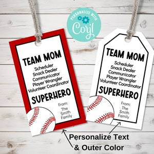 Baseball Team Mom Danke Tag bearbeitbare Vorlage, personalisierte Baseball Team Tags, Geschenk für Team Mom