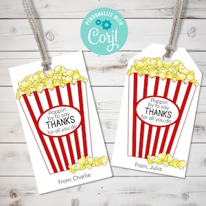 Poppin&#39; By To Say Thank You For All You Do Editable Gift Tag, Printable Appreciation Tag, Popcorn Gift for Teacher, Staff, PTO or PTA