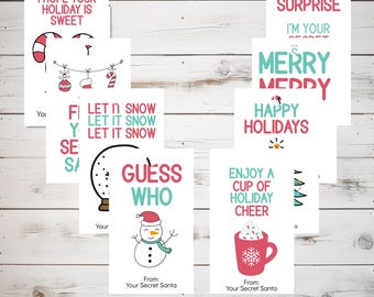 Secret Santa Gift Tag Set with 8 Christmas Designs, Printable Christmas Tag Bundle, Secret Santa Claus Gift Exchange Tag