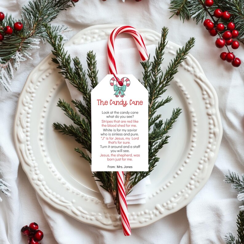 Legend of the Candy Cane Editable Gift Tag, Printable Candy Cane ...