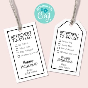 Étiquette-cadeau modifiable pour la retraite amusante, étiquette imprimable toutes les occasions, étiquette-cadeau de liste de choses à faire pour la retraite