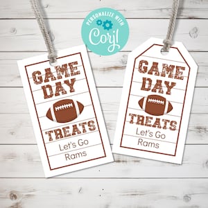 Football Game Day Treat Tag Editable Template, Personalized Football Team Tags, Printable Sports Tags, Football Cookie Tags, Group Gifts