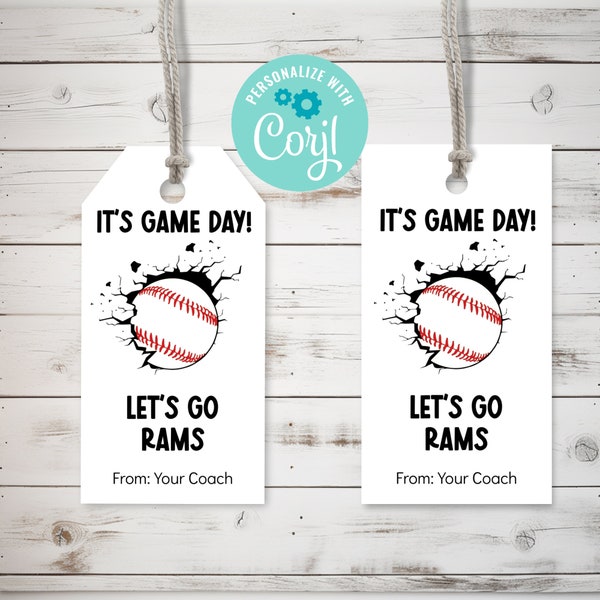 Baseball Game Day Treat Tag Editable Template, Personalized Baseball Tags, Printable Sports Tags, Cookie Tags, Editable Corjl Template