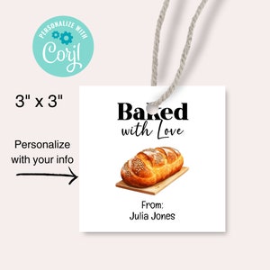 Etiqueta editable Horneado con amor, etiqueta imprimible para alimentos y productos horneados, De la cocina de, Hecho con amor, Regalo de pan casero, Etiquetas de regalo de alimentos