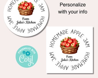 Homemade Apple Jam Editable Gift tag, Printable Food and Baked Goods, Food Gift Labels, Hostess Gift, Canning Jar Stickers