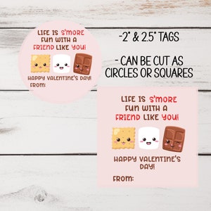 Valentine&#39;s Day Treat Tag for Kids, Life Is S&#39;more Fun With A Friend Like You, Printable Gift Tag, Party Favor Tag, Happy Valentine&#39;s Day