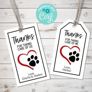 Médaille cadeau modifiable Merci pour garde d'animal de compagnie d'un chien ou d'un chat, imprimable Médaille Merci de prendre soin de nous avec coeur et empreinte de patte