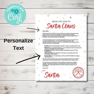 Carta de Papá Noel editable, Carta de Navidad imprimible, Carta del escritorio de Papá Noel, Descarga instantánea con Corjl