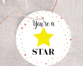 You're a Star tag, Printable Thank You Tag, Staff Appreciation, Employee Co-Worker, Student, Teacher, Friend, Essential Worker Thank you