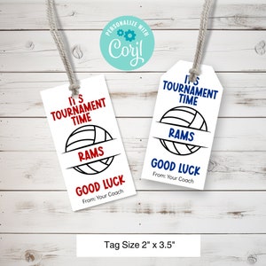It's Tournament Time volleybal tag bewerkbare sjabloon, gepersonaliseerde sportteam traktaties tag, volleybalseizoen, gelukstags