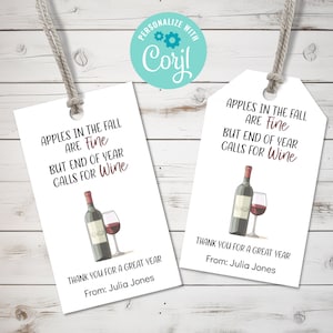 Etiqueta de regalo editable de agradecimiento al maestro de fin de año, tema de vino imprimible, cita divertida del maestro, etiqueta de agradecimiento personalizada