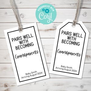 Faire-part de grossesse modifiable, étiquette de vin pour faire-part de bébé imprimable, se marie bien avec l'étiquette-cadeau des futurs grands-parents