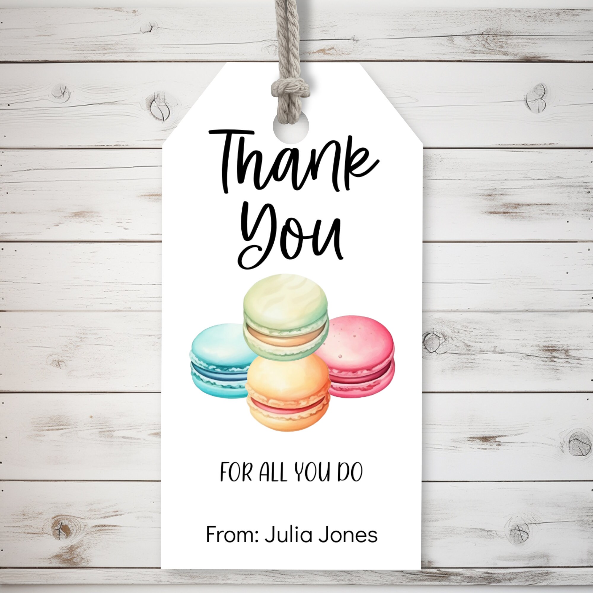 Editable Thank You Gift Tag With Macarons, Printable Appreciation Tag ...
