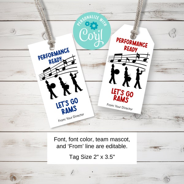 Performance Ready Marching Band Tag Editable Template, Personalized Band Gift Tag, Band Concert Gift Tag, Let's Go Tag