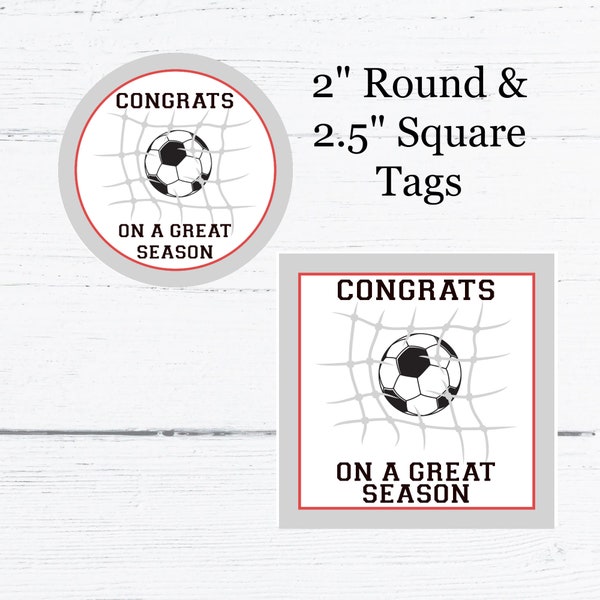 Printable Soccer Tags, Congrats on a Great Season, Sports Team Tags, Cookie Tags Soccer, End of Season Printable, Goodie Bag Tag