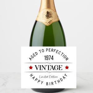 Bewerkbare champagne-verjaardagslabels, afdrukbaar mini Prosecco-champagnelabel, mijlpaalverjaardagscadeau, cadeau voor 30e, 40e of 50e verjaardag