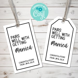 Se mariera bien avec une étiquette cadeau modifiable pour le mariage, une étiquette d'alcool imprimable, une étiquette cadeau de fiançailles minimaliste