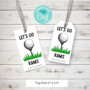Golf Team Editable Gift Tag, Personalized Sports Team Treats Tag, Let&#39;s Go Golf Cookie Favor Tag, High School Golf Season