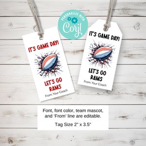 Plantilla editable de etiqueta de rugby "It's Game Day", etiqueta personalizada con obsequios para equipos deportivos, temporada de rugby, etiquetas Let's Go