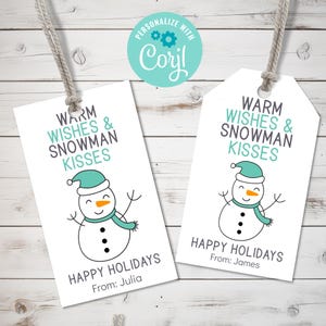 Etiqueta editable para obsequios navideños, etiquetas imprimibles para fiestas de clase durante las vacaciones de invierno, etiqueta de besos de muñeco de nieve para obsequios de chocolate, obsequio de fiesta navideña para niños